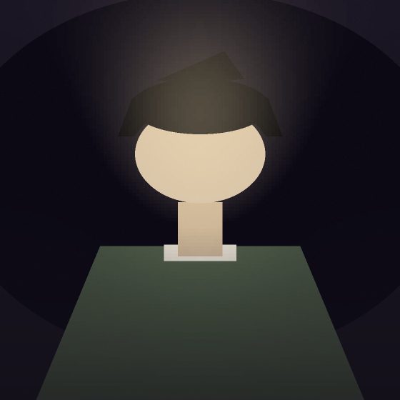 Portrait : une silhouette de face, sur fond clair.