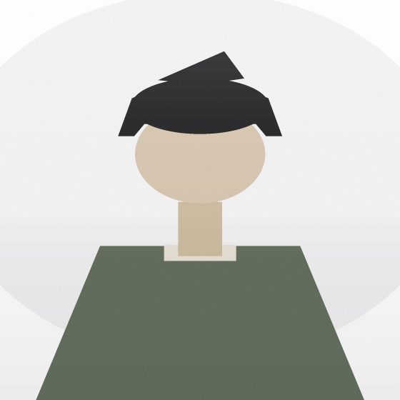 Portrait : une silhouette de face, sur fond clair.