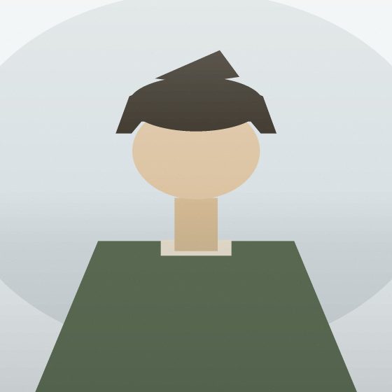 Portrait : une silhouette de face, sur fond clair.